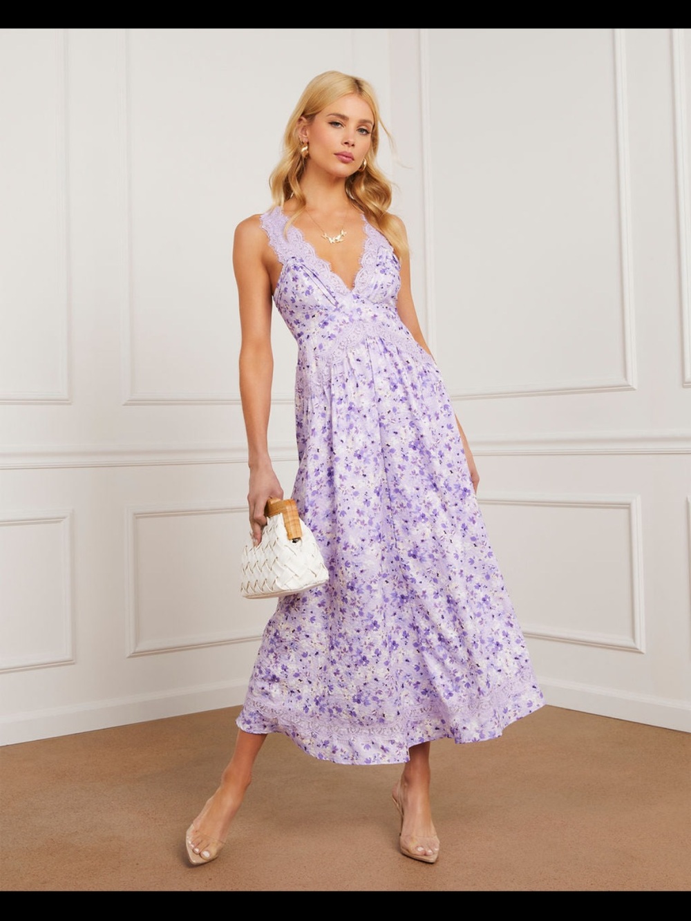 Vici Lavender Lace Trim Maxi Dress